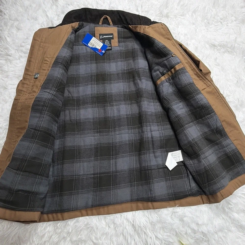 BOEING Mens Canvas Jacket Workwear‎ Corduroy Collar Flannel Lined Insulated New!